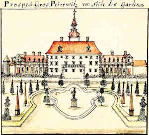 Propect Gros Peterwitz von Seite des Gartens - Paac, widok od strony ogrodu